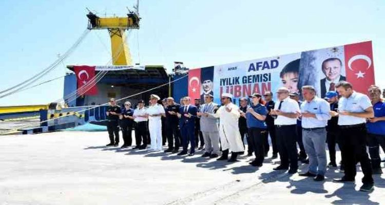 Lübnan'a insani yardım malzemesi taşıyan 4. gemi Mersin'den uğurlandı