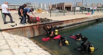 Mersin'de dalgıç polisler sualtı dip temizliği yaptı