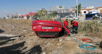 Takla atan otomobilin sürücüsü yaralı kurtuldu