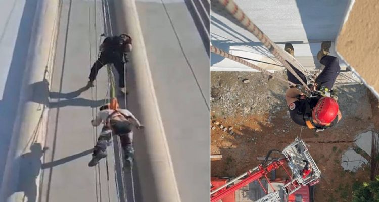 İskele düştü işçiler halatta asılı kaldı
