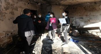 Yangın çıkan sitede zarar tespiti