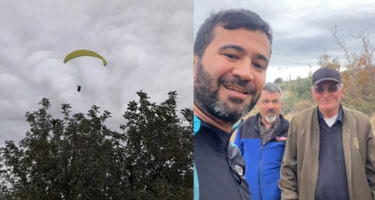 Gönülleri ısıtan davet: Yamaç paraşütçüsü işçilerin çay davetine kayıtsız kalmadı