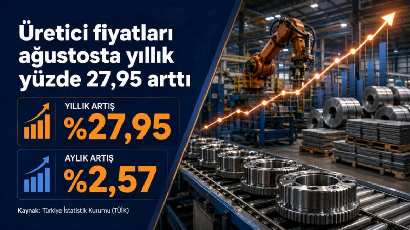  Üretici fiyatları ağustosta yıllık yüzde 27,95 arttı