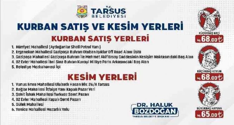 Tarsus'ta kurbanlık fiyatları ile satış ve kesim yerleri belirlendi