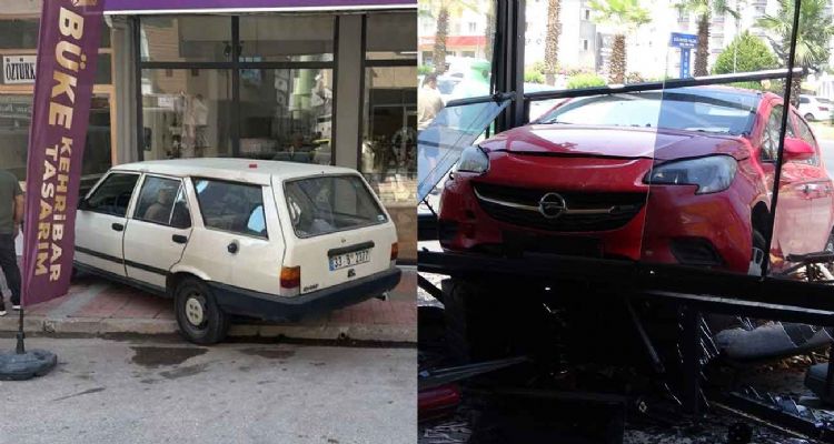 Mersin’de araçlar iş yerlerine daldı