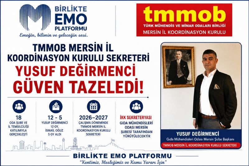 TMMOB Mersin İl Koordinasyon Kurulu Sekreteri Yusuf Değirmenci Güven Tazeledi 