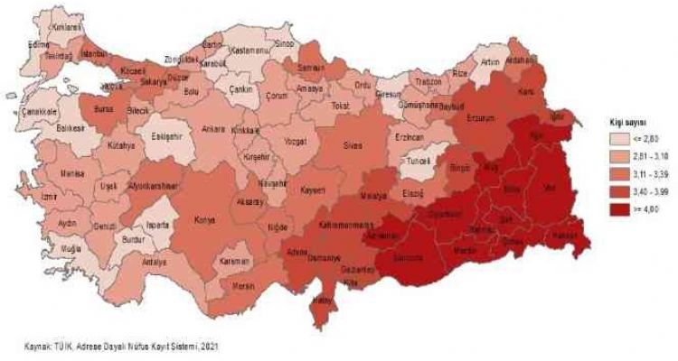 Mersin'de ortalama hane halkı büyüklüğü 3,20 kişi