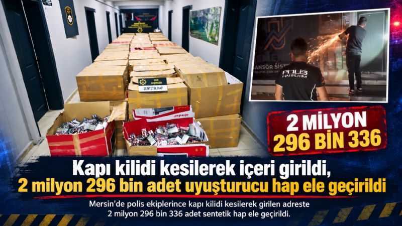 Kapı kilidi kesilerek içeri girildi, 2 milyon 296 bin adet uyuşturucu hap ele geçirildi