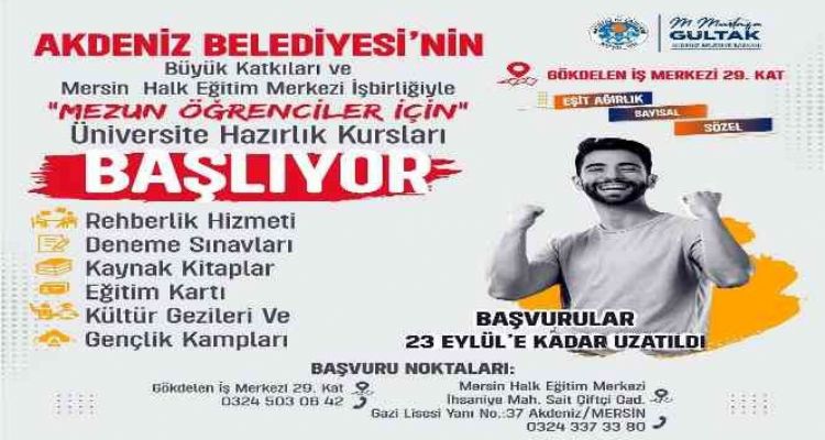 Akdeniz Belediyesi Etüt Merkezi başvuruları 23 Eylül'e dek uzatıldı