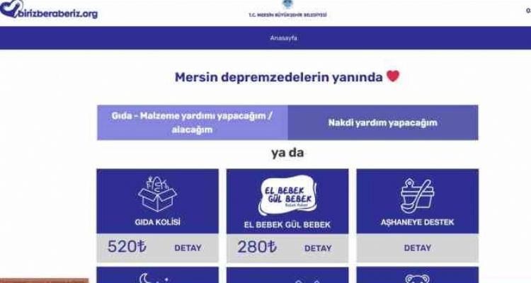 Mersin'de depremzedelere internet sitesi üzerinden yardım yapılıyor